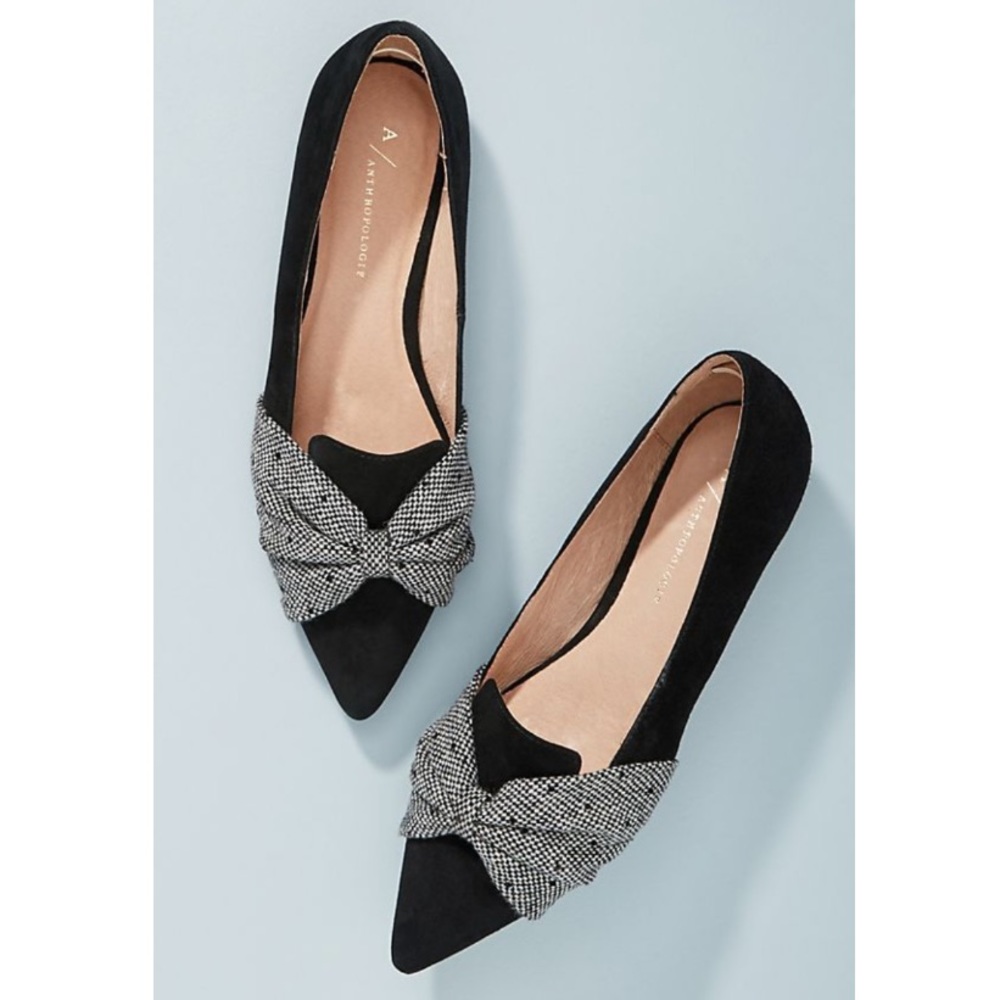 🆕NIB Anthropologie tweed bow embellished flats
